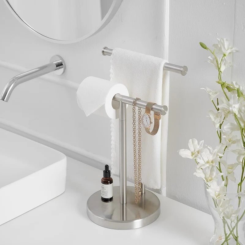 Freestanding Tower Bar With Double T-Shape Towel Bar Rack Stand For Bathroom Kitchen Countertop