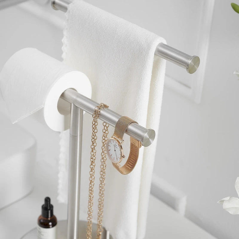 Freestanding Tower Bar With Double T-Shape Towel Bar Rack Stand For Bathroom Kitchen Countertop
