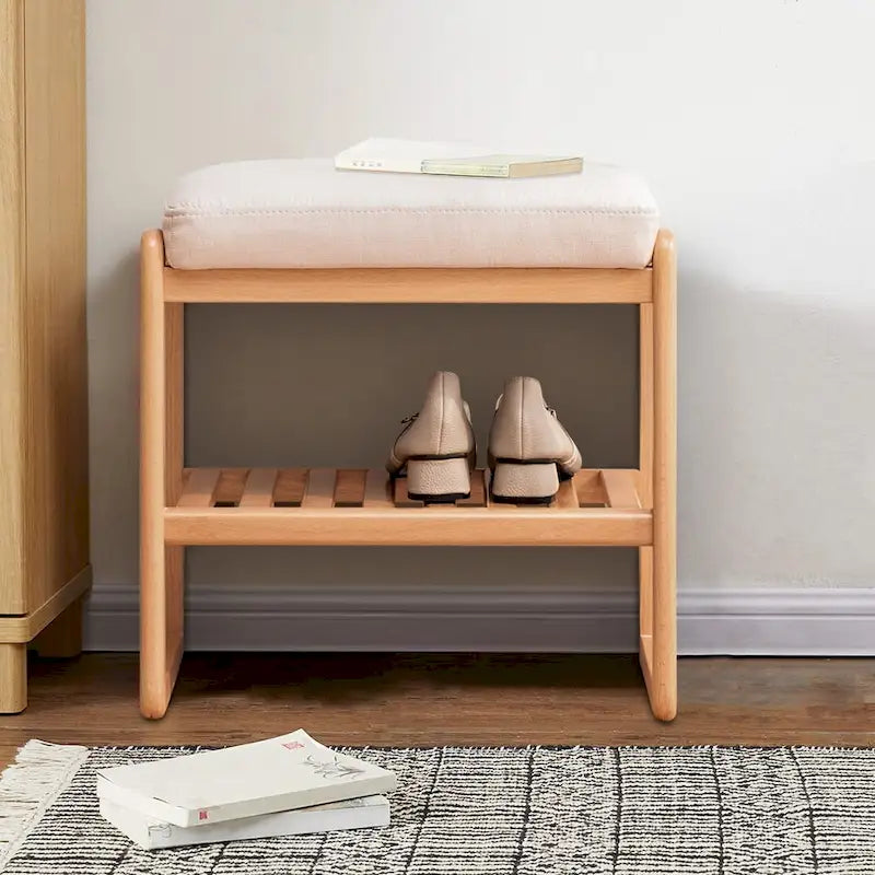 Solid Wood Shoe Bench with Sponge Cushion, Shoe Rack for Entryway - 23