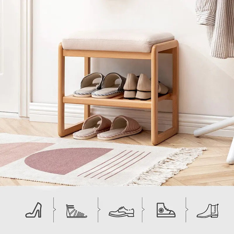 Solid Wood Shoe Bench with Sponge Cushion, Shoe Rack for Entryway - 23