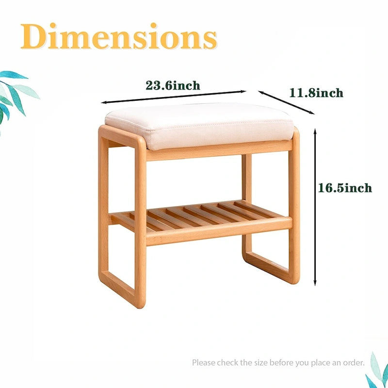 Solid Wood Shoe Bench with Sponge Cushion, Shoe Rack for Entryway - 23