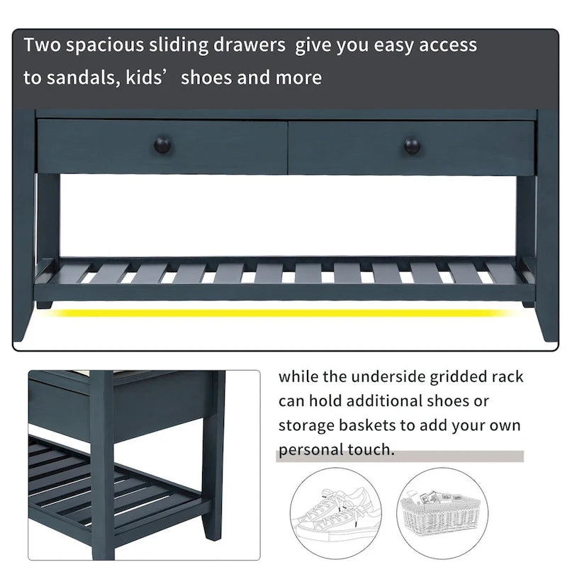 Shoe Rack with Cushioned Seat and Drawers, Multipurpose Entryway Storage Bench