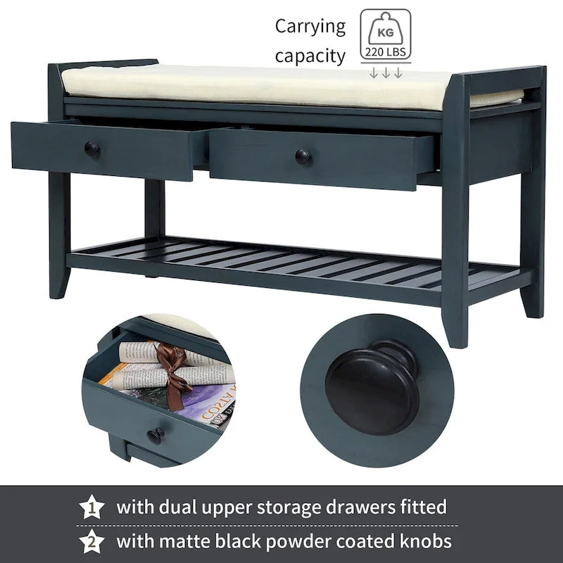Shoe Rack with Cushioned Seat and Drawers, Multipurpose Entryway Storage Bench