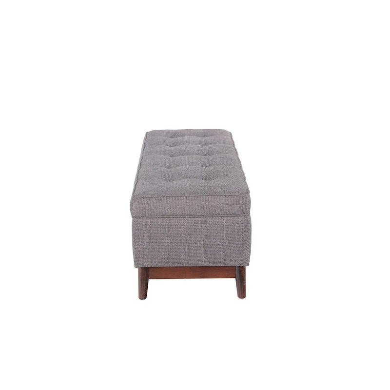 Transitional Wood Trim Tufted Storage Ottoman