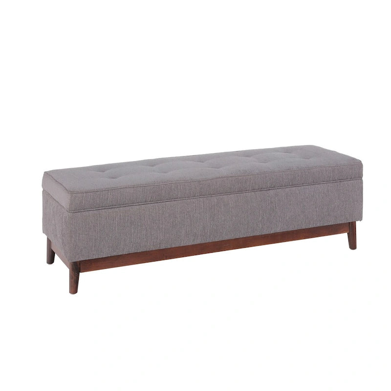 Transitional Wood Trim Tufted Storage Ottoman
