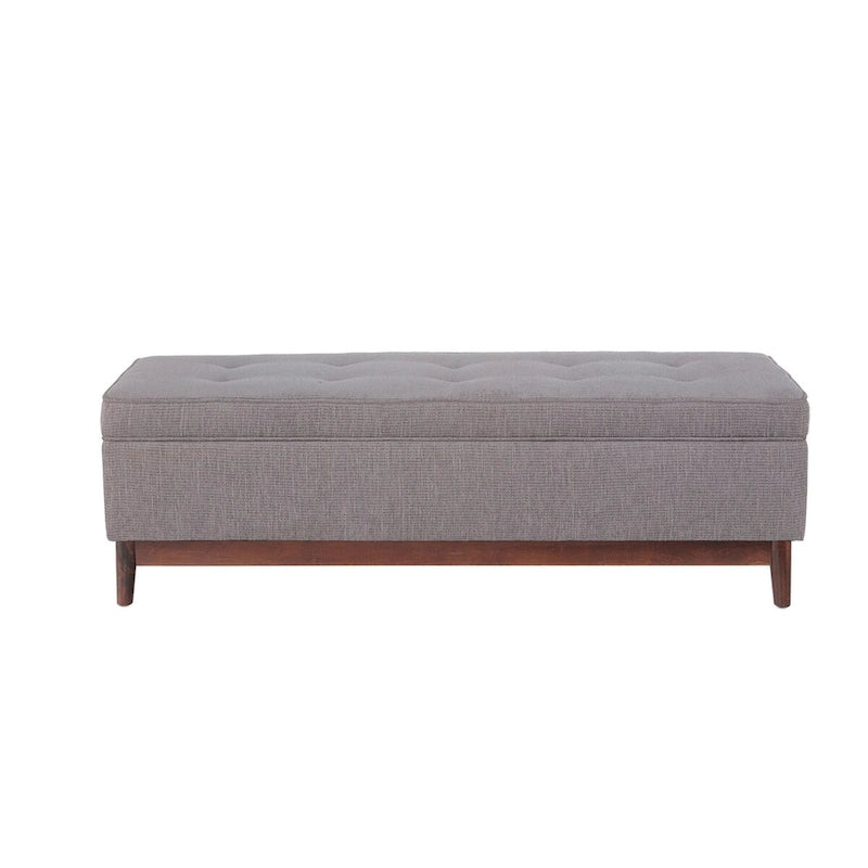 Transitional Wood Trim Tufted Storage Ottoman