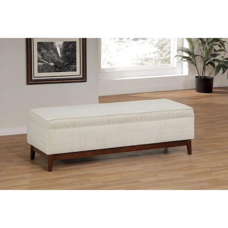 Transitional Wood Trim Tufted Storage Ottoman