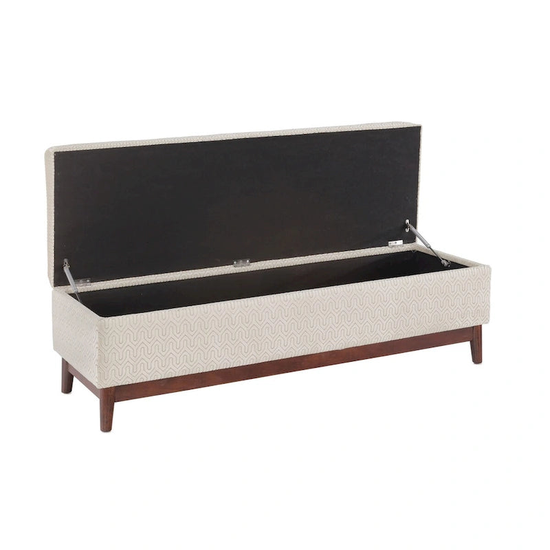 Transitional Wood Trim Tufted Storage Ottoman