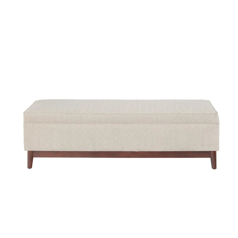Transitional Wood Trim Tufted Storage Ottoman