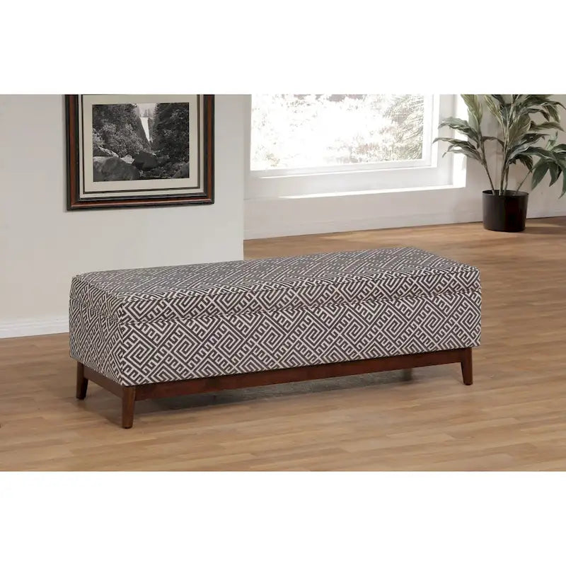 Transitional Wood Trim Tufted Storage Ottoman