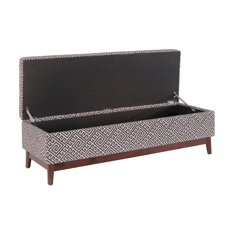 Transitional Wood Trim Tufted Storage Ottoman