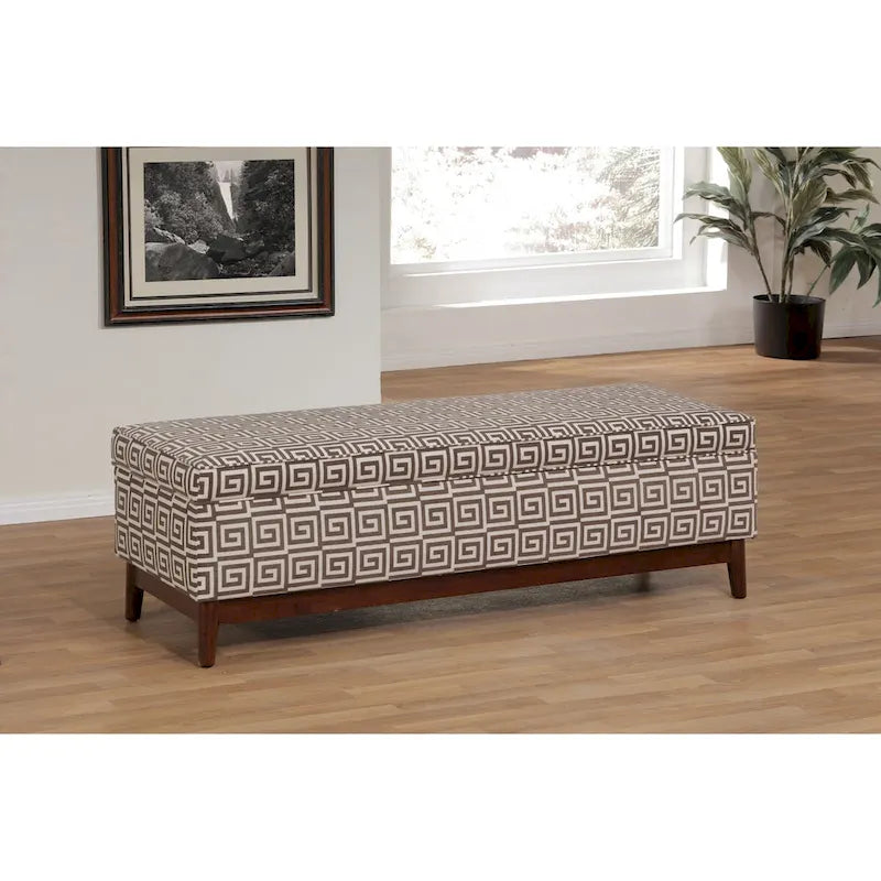 Transitional Wood Trim Tufted Storage Ottoman