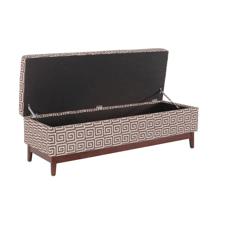 Transitional Wood Trim Tufted Storage Ottoman