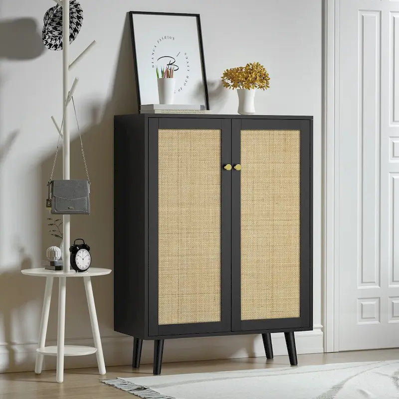 Modern 2-Door Black Buffet Sideboard Storage Cabinet Accent Cabinet with Adjustable Shelves - 31.5W x 13.4D x 44H
