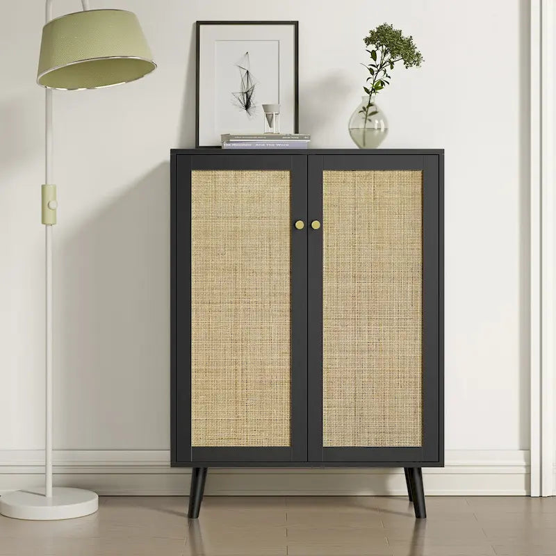 Modern 2-Door Black Buffet Sideboard Storage Cabinet Accent Cabinet with Adjustable Shelves - 31.5W x 13.4D x 44H