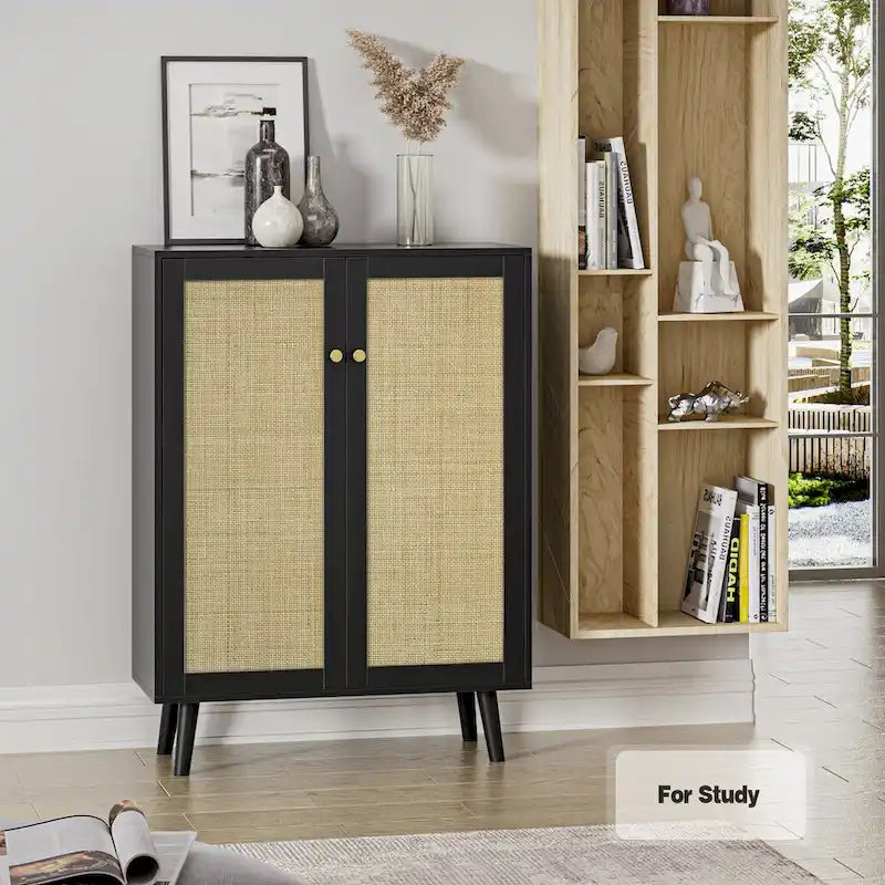 Modern 2-Door Black Buffet Sideboard Storage Cabinet Accent Cabinet with Adjustable Shelves - 31.5W x 13.4D x 44H