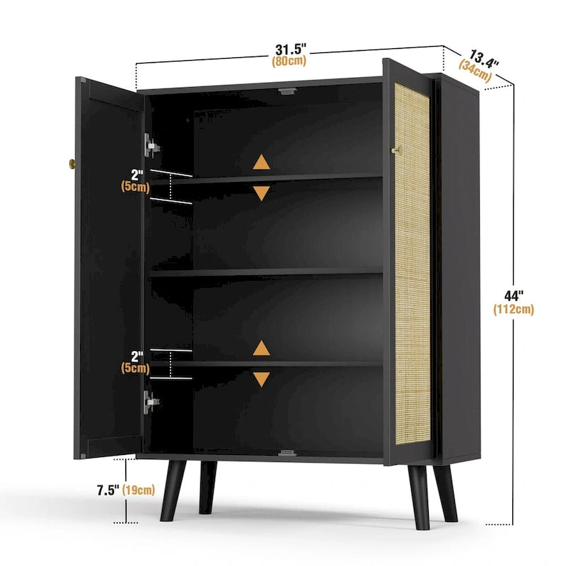 Modern 2-Door Black Buffet Sideboard Storage Cabinet Accent Cabinet with Adjustable Shelves - 31.5W x 13.4D x 44H