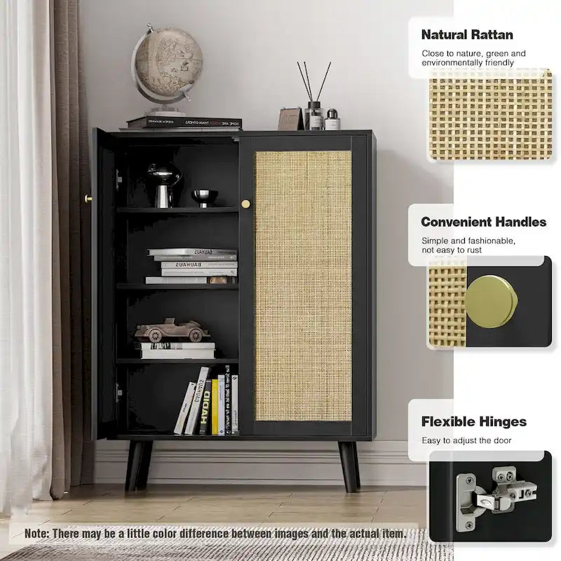 Modern 2-Door Black Buffet Sideboard Storage Cabinet Accent Cabinet with Adjustable Shelves - 31.5W x 13.4D x 44H