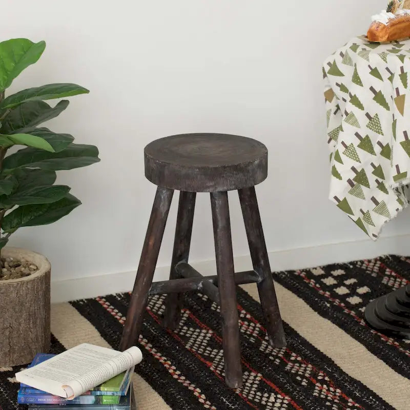 Antique Round Wooden Chair Log Cabin Stools Set of 2