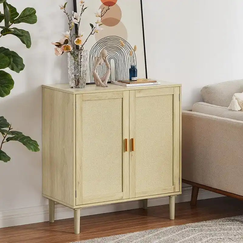 Boho Style 2 Doors Accent Cabinet Mid-Century Modern Storage Sideboard Buffet Console Table for Home Office