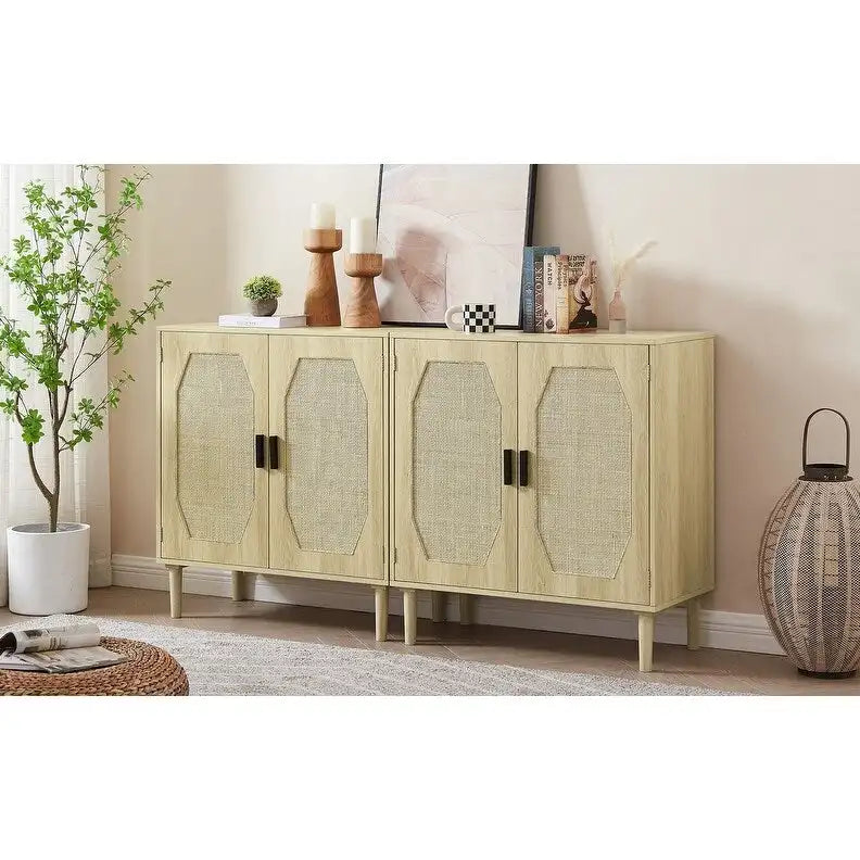 Boho Style 2 Doors Accent Cabinet Mid-Century Modern Storage Sideboard Buffet Console Table for Home Office