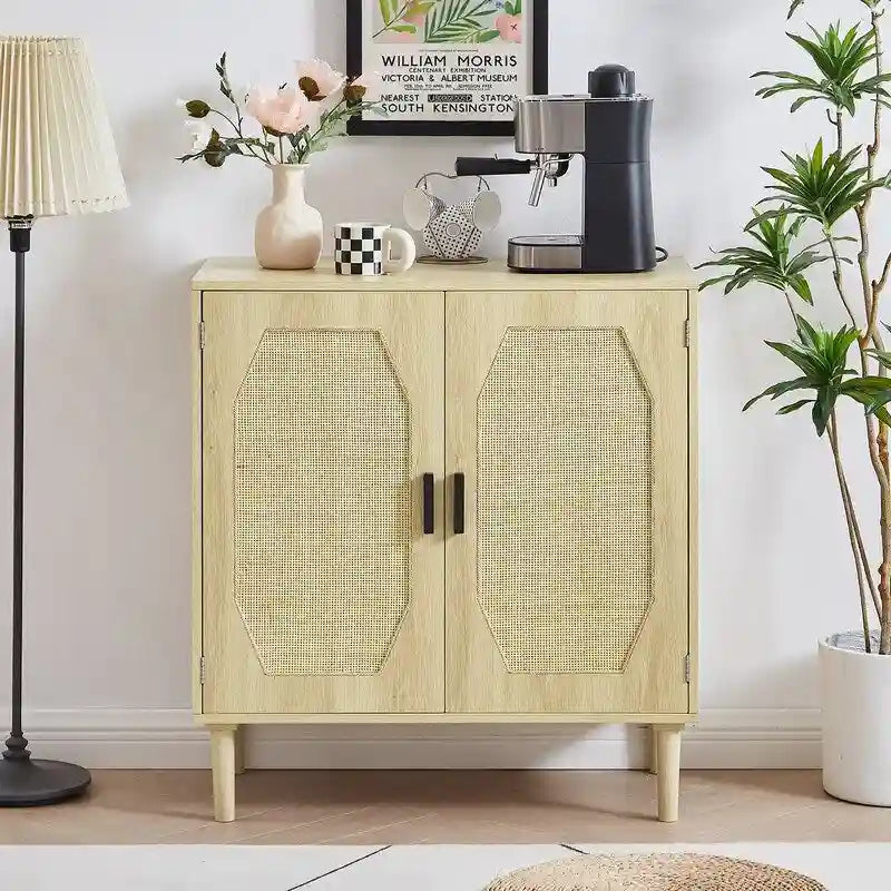 Boho Style 2 Doors Accent Cabinet Mid-Century Modern Storage Sideboard Buffet Console Table for Home Office