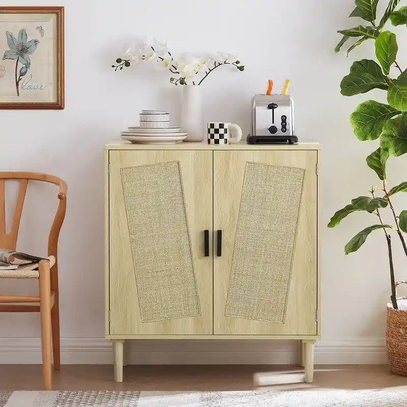 Boho Style 2 Doors Accent Cabinet Mid-Century Modern Storage Sideboard Buffet Console Table for Home Office