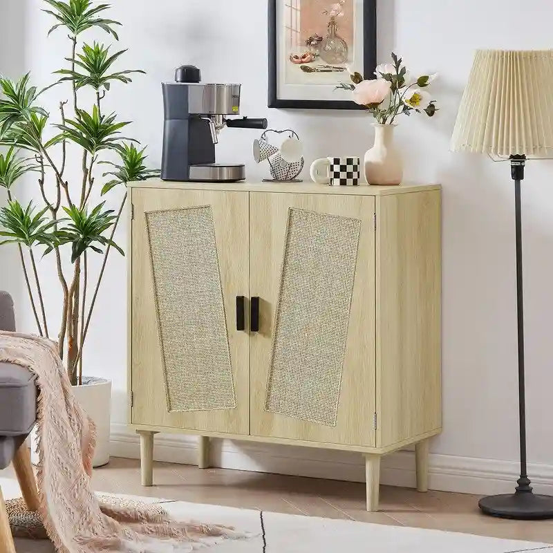 Boho Style 2 Doors Accent Cabinet Mid-Century Modern Storage Sideboard Buffet Console Table for Home Office