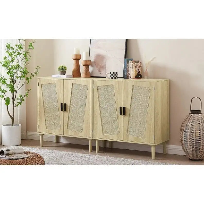 Boho Style 2 Doors Accent Cabinet Mid-Century Modern Storage Sideboard Buffet Console Table for Home Office