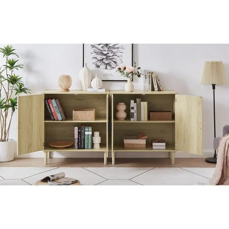 Boho Style 2 Doors Accent Cabinet Mid-Century Modern Storage Sideboard Buffet Console Table for Home Office