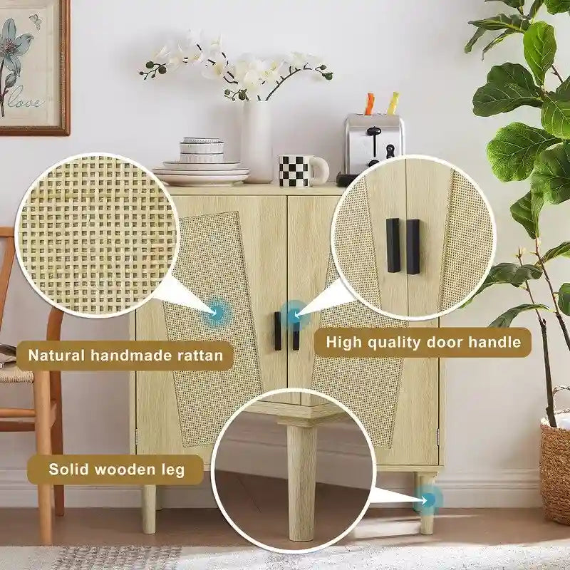Boho Style 2 Doors Accent Cabinet Mid-Century Modern Storage Sideboard Buffet Console Table for Home Office