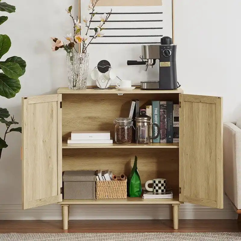 Boho Style 2 Doors Accent Cabinet Mid-Century Modern Storage Sideboard Buffet Console Table for Home Office