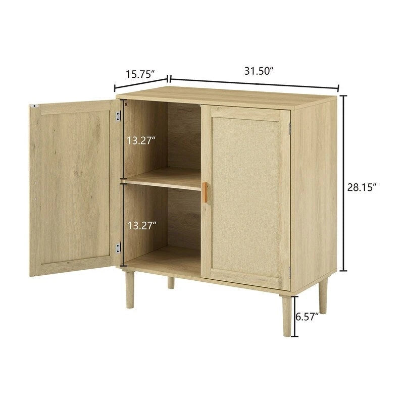 Boho Style 2 Doors Accent Cabinet Mid-Century Modern Storage Sideboard Buffet Console Table for Home Office