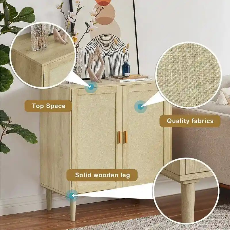 Boho Style 2 Doors Accent Cabinet Mid-Century Modern Storage Sideboard Buffet Console Table for Home Office