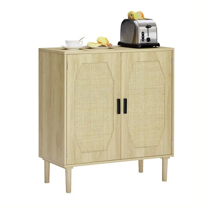 Boho Style 2 Doors Accent Cabinet Mid-Century Modern Storage Sideboard Buffet Console Table for Home Office