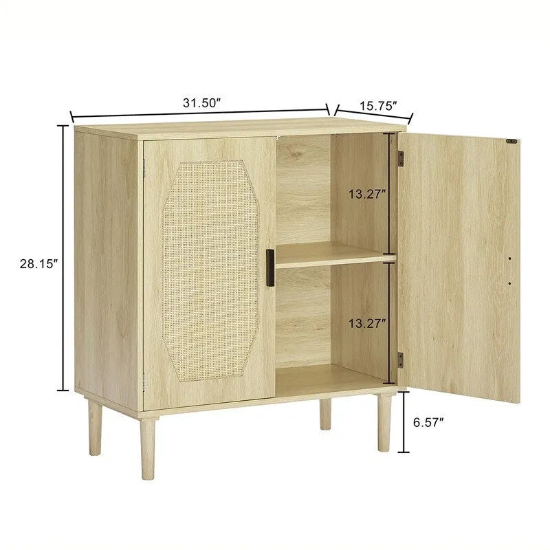 Boho Style 2 Doors Accent Cabinet Mid-Century Modern Storage Sideboard Buffet Console Table for Home Office