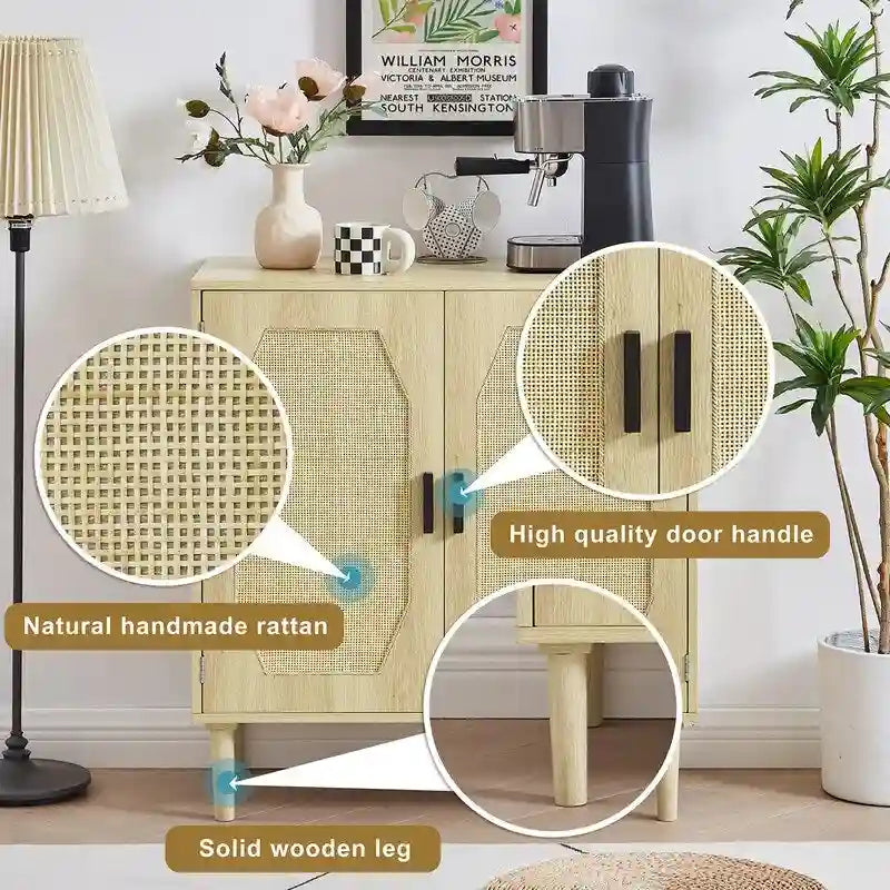 Boho Style 2 Doors Accent Cabinet Mid-Century Modern Storage Sideboard Buffet Console Table for Home Office