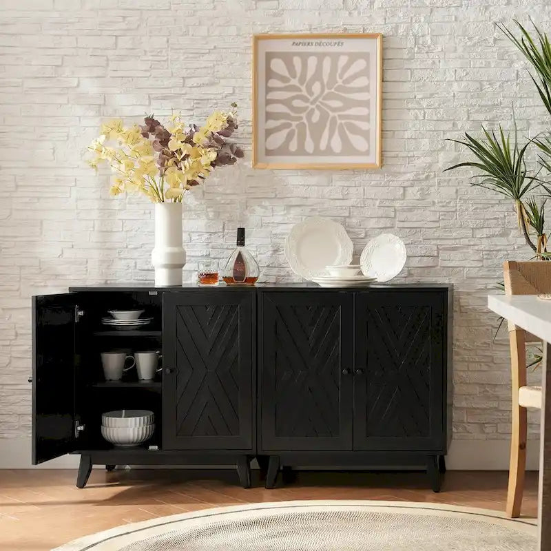 Midcentury 30Tall 2 Door Accent Cabinet Set of 2 by
