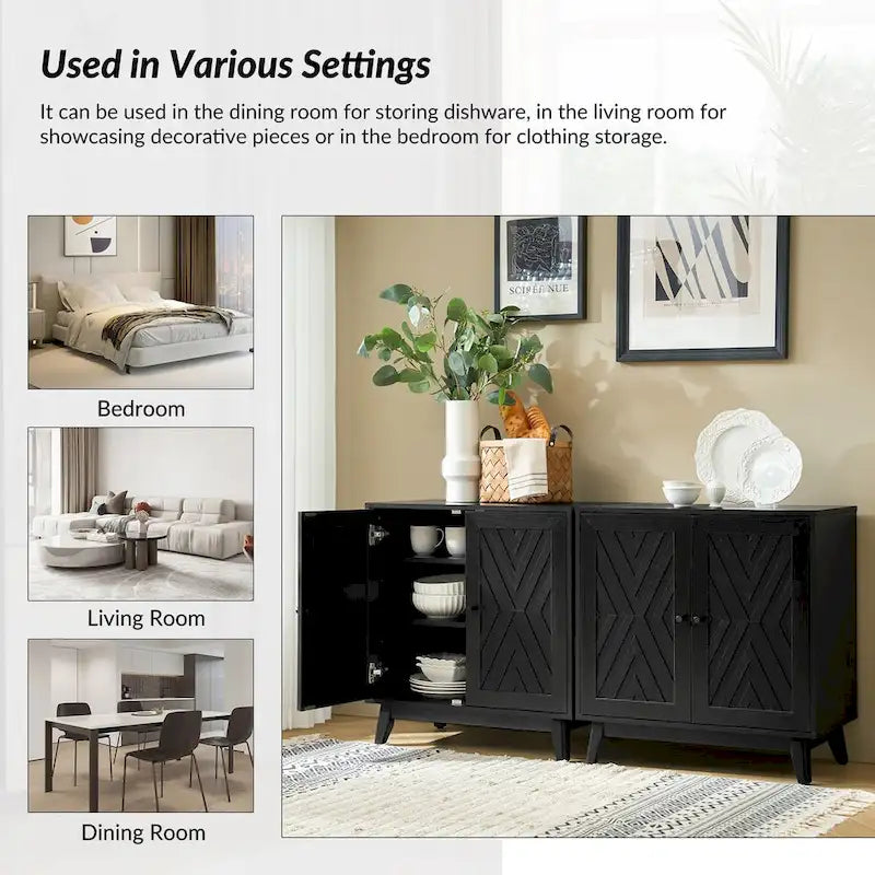 Midcentury 30Tall 2 Door Accent Cabinet Set of 2 by
