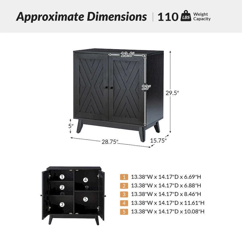Midcentury 30Tall 2 Door Accent Cabinet Set of 2 by