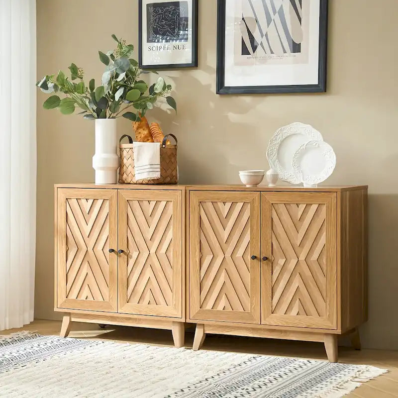Midcentury 30Tall 2 Door Accent Cabinet Set of 2 by