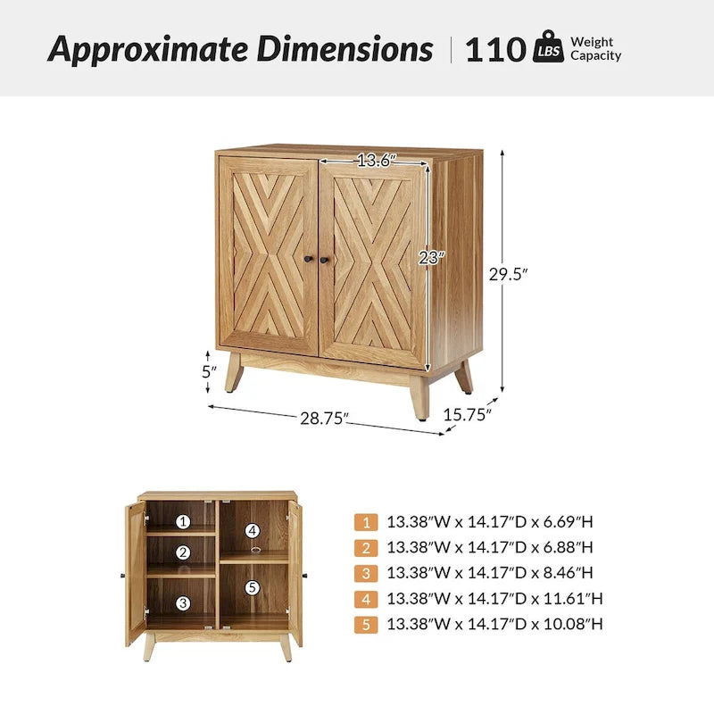 Midcentury 30Tall 2 Door Accent Cabinet Set of 2 by
