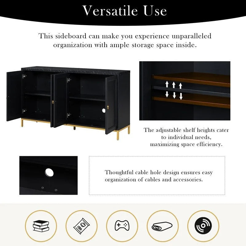 Modern Sideboard with Extra Large Storage Space with Metal Handles and Support Legs for Living Room and Dining Room