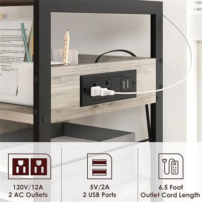 Printer Stand with Charging Station - 32.5 x 18.25 x 5
