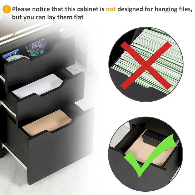 3 Drawer Mobile File Cabinet, Rolling Printer Stand, Vertical Filing Cabinet, Black