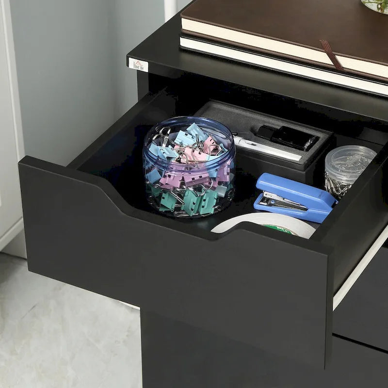 3 Drawer Mobile File Cabinet, Rolling Printer Stand, Vertical Filing Cabinet, Black