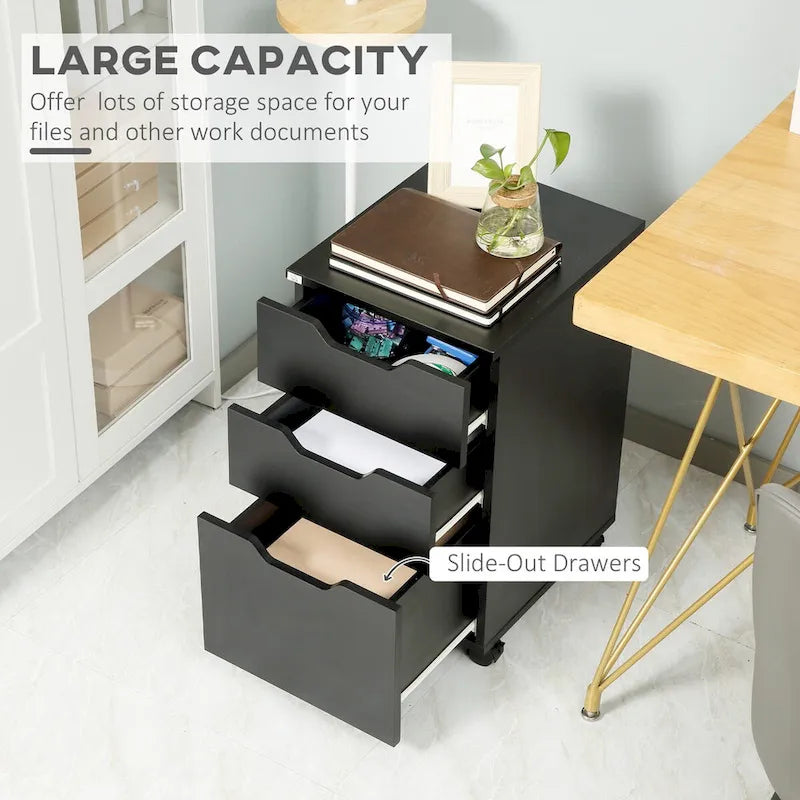 3 Drawer Mobile File Cabinet, Rolling Printer Stand, Vertical Filing Cabinet, Black