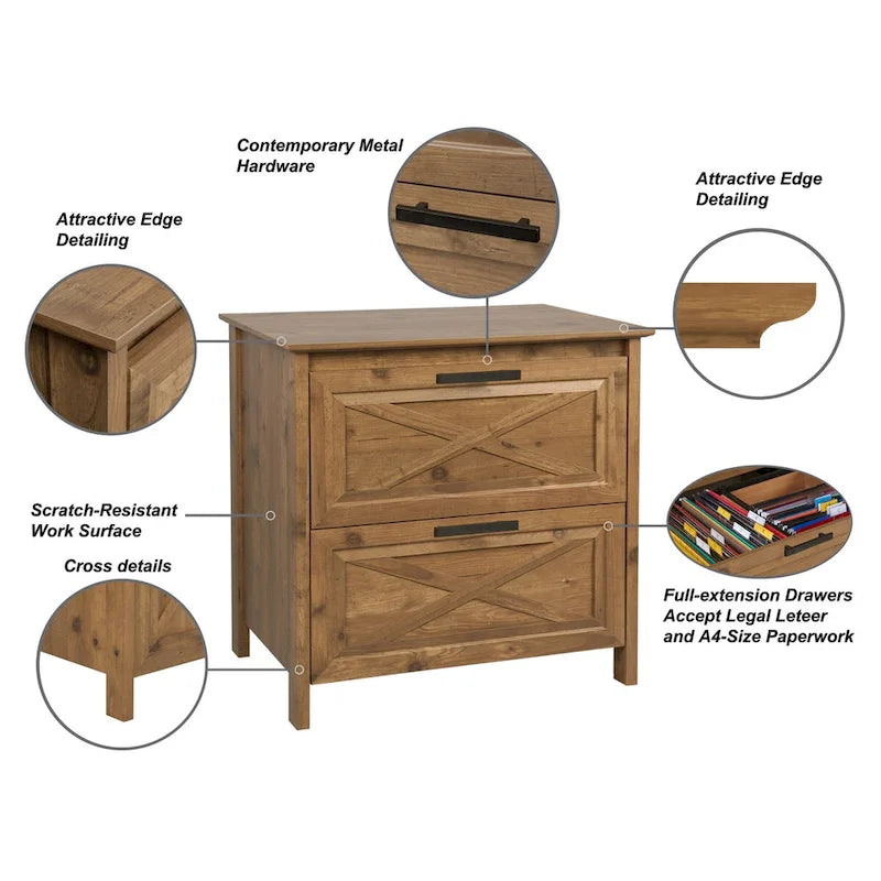 Houston Rustic Brown 2-drawer Lateral Filing Cabinet
