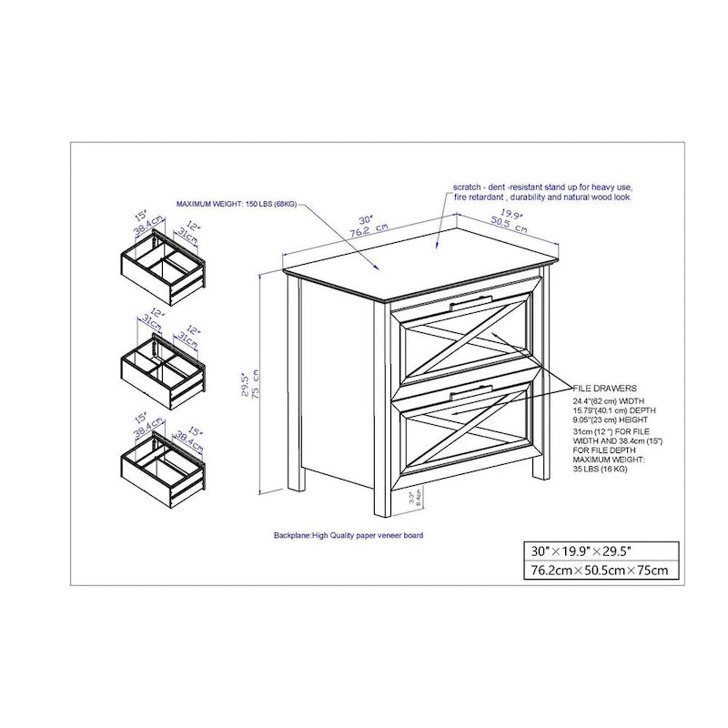 Houston Rustic Brown 2-drawer Lateral Filing Cabinet