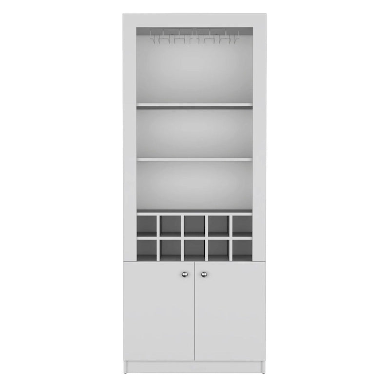 74Tall 4-Tier Modern Bar Cabinet with Glass Holder Stemware Rack,Wine Cabinet,Liquor Cabinet,10 Bottle Cubbies and 4 Shelves